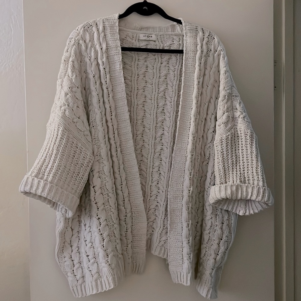 Umgee Open Front Cable Knit Cardigan in Cream